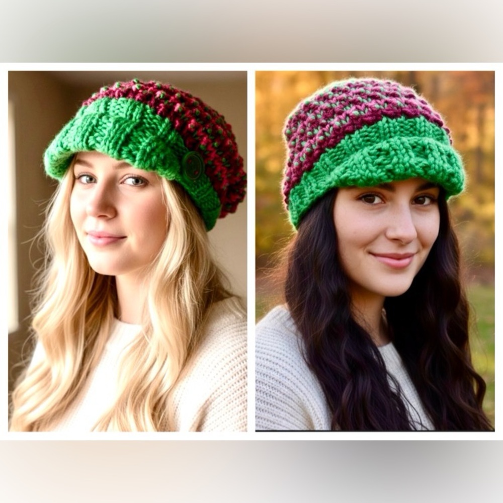UNDER ARMOUR Pink Green Strawberry Crochet Knit Hat w/Brim Big Button